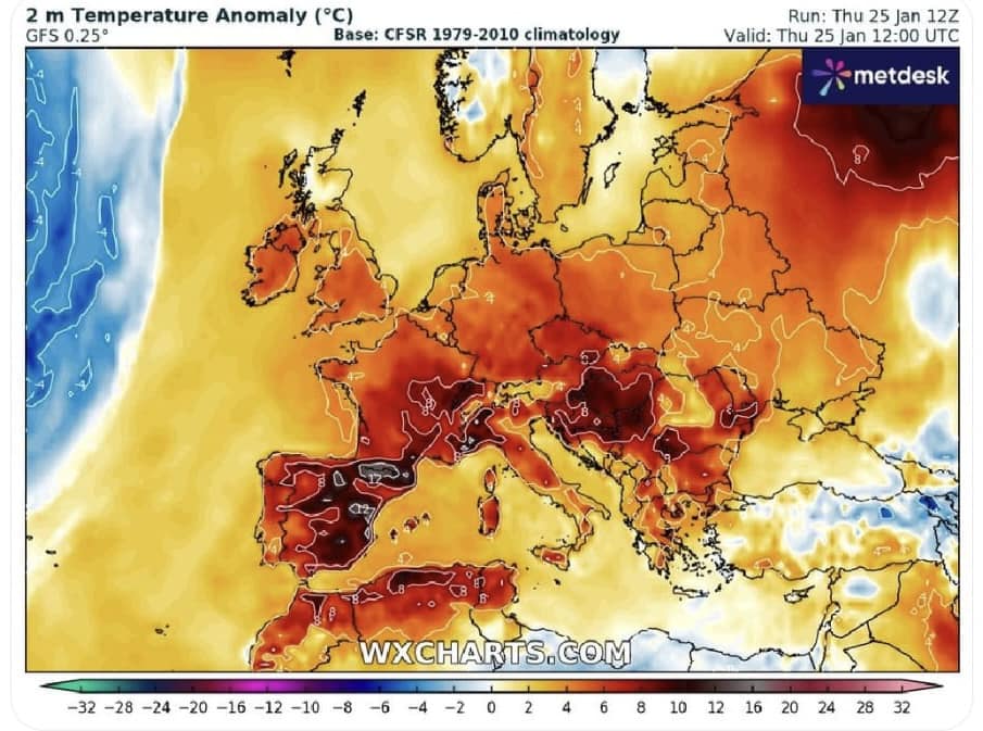 È RECORD di caldo in Europa: superati i 30°C, mai successo a gennaio È RECORD di caldo in Europa: superati i 30°C, mai successo a gennaio
