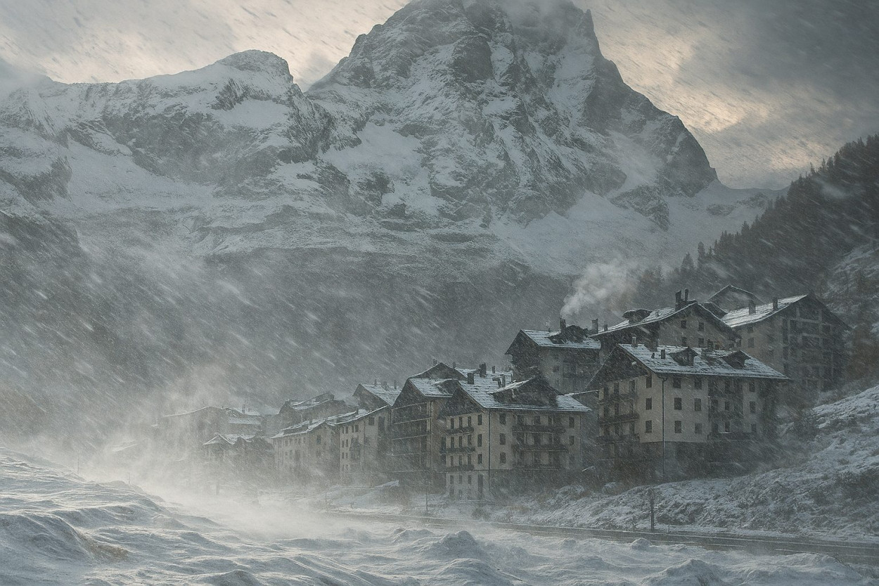 Bufera di neve e vento in arrivo a Cervinia (AO)