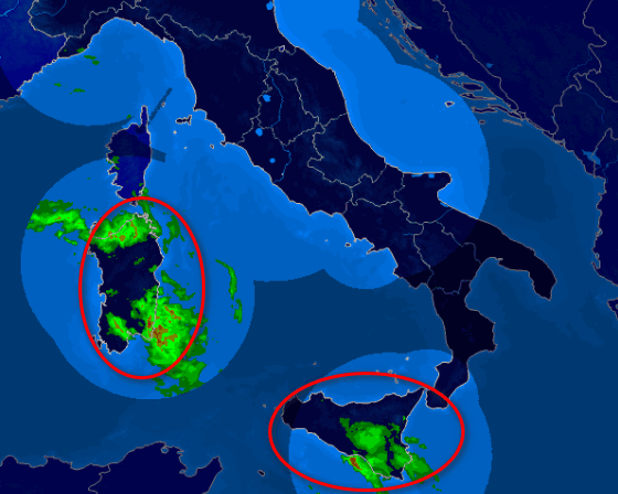ROVESCI sulle due Isole Maggiori, anche consistenti in Sardegna