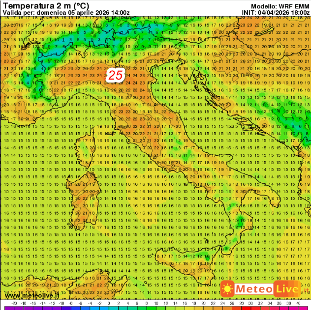 Le temperature attese in Italia alle ore 16 di PASQUA; punte di 25° su… Le temperature attese in Italia alle ore 16 di PASQUA; punte di 25° su…