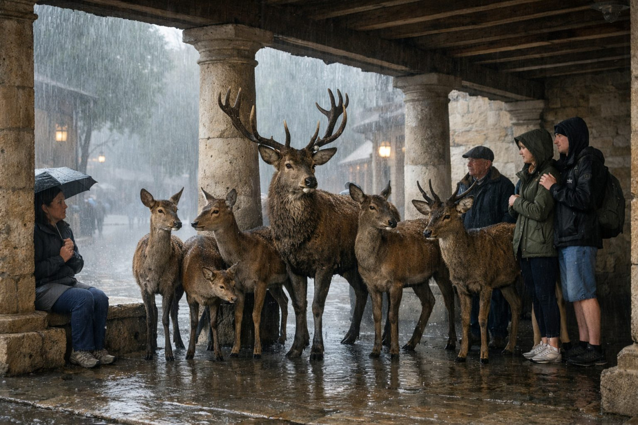 TEMPORALE: i cervi si riparano sotto il portico (video) TEMPORALE: i cervi si riparano sotto il portico (video)