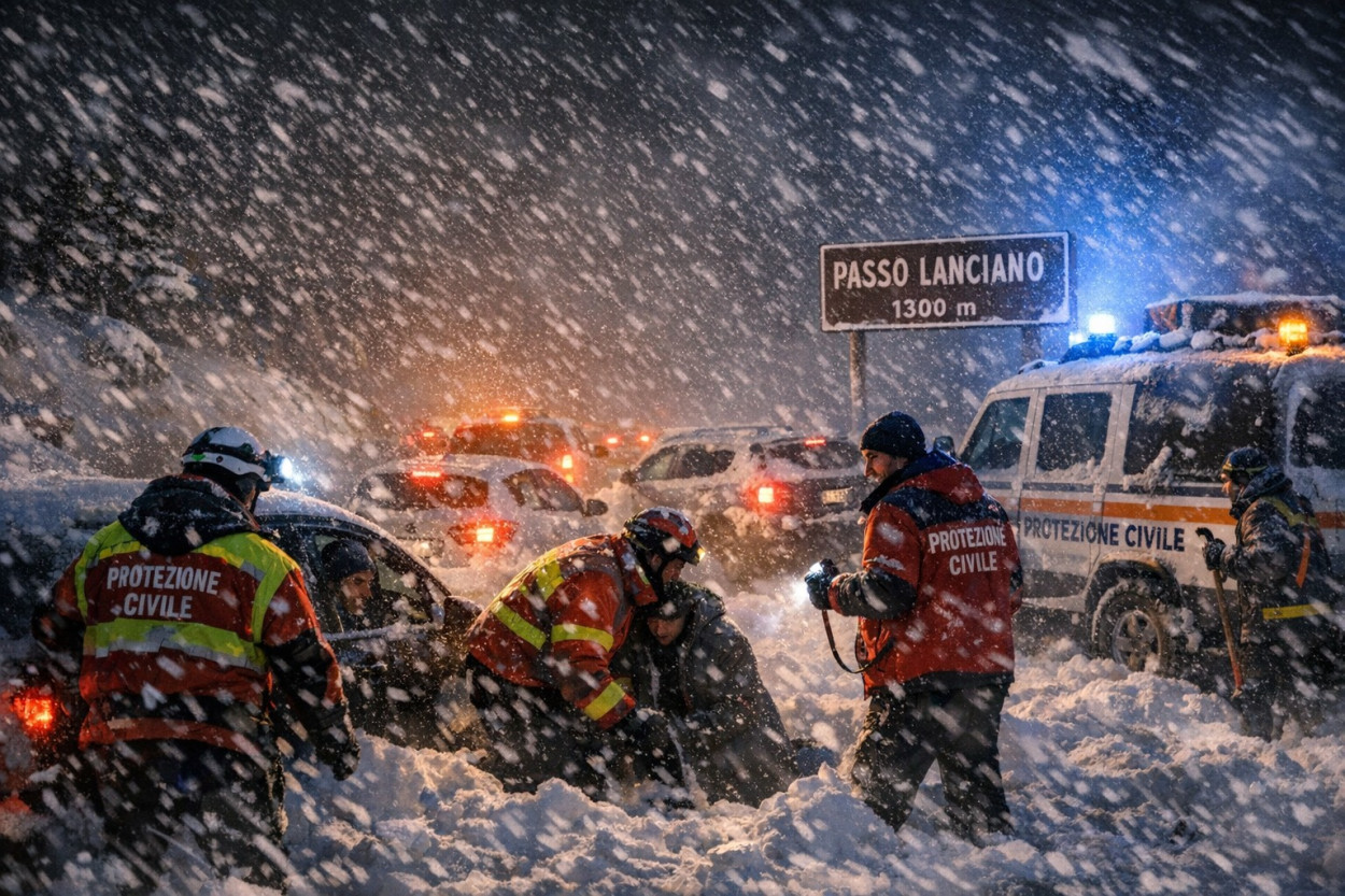 Bloccati dalla NEVE, la Protezione Civile li salva a Passo Lanciano (video)