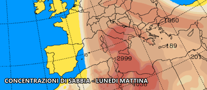 Nubi marroni di sabbia tra domenica sera e lunedì