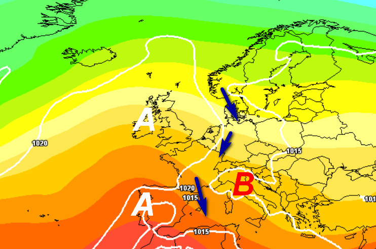 Situazione sinottica attesa in Europa secondo la media degli scenari del modello GFS elaborata su base grafica Meteociel relativa alle ore centrali di domenica 24 maggio: 