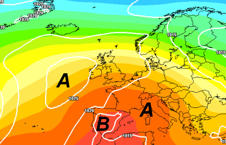 quadro sinottico atteso in Europa nelle ore centrali di giovedi 28 maggio secondo la media degli scenari del modello GFS elaborato su base grafica Meteociel