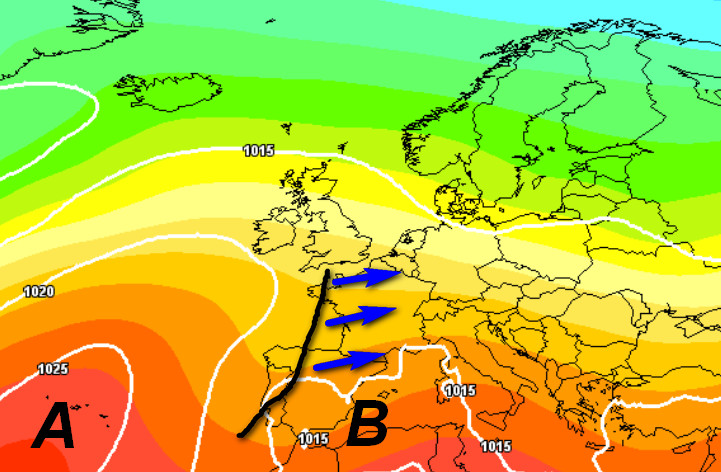 quadro sinottico atteso in Europa per mercoledi 3 giugno, secondo il modello GFS elaborato su base grafica Meteociel