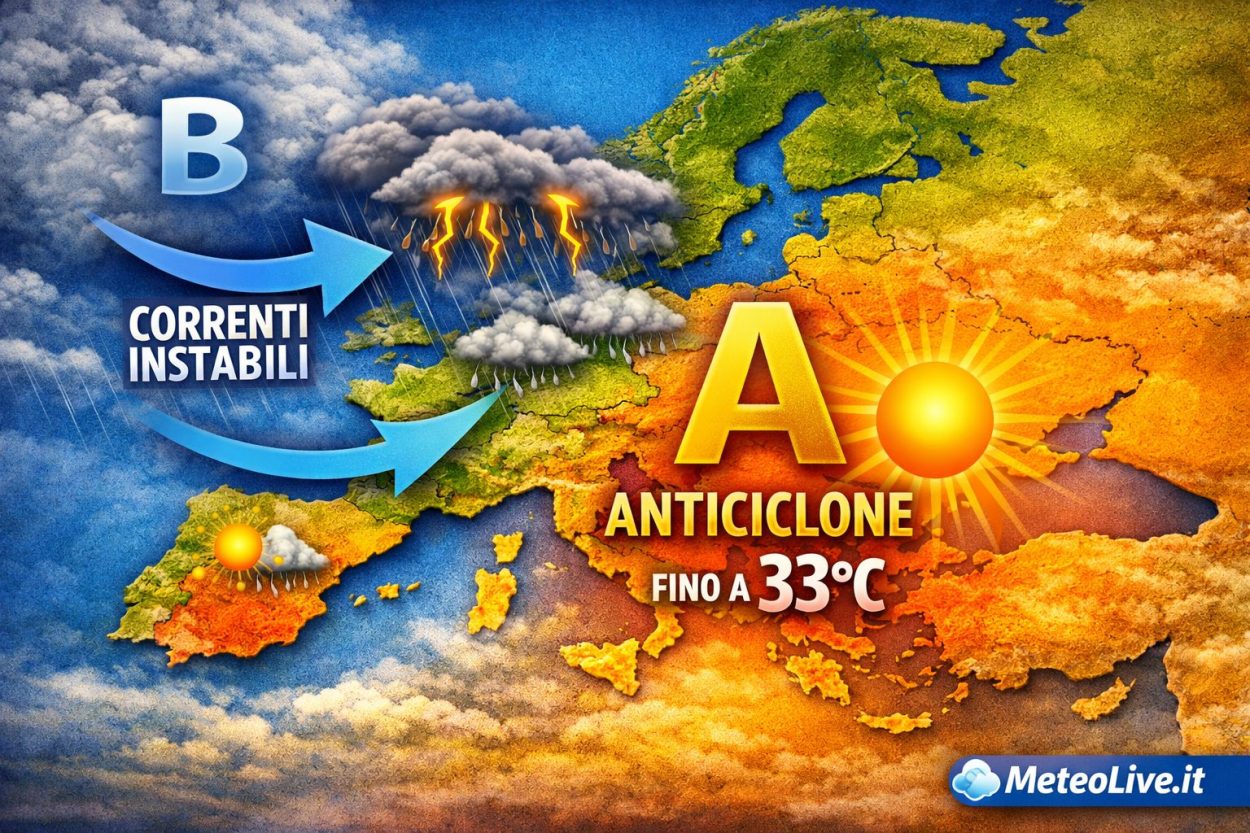 Mappa barica che certifica la limatura dell'anticiclone prevista per mercoled&igrave; 3 giugno al nord secondo il modello ECMWF con rielaborazione MeteoLive.it