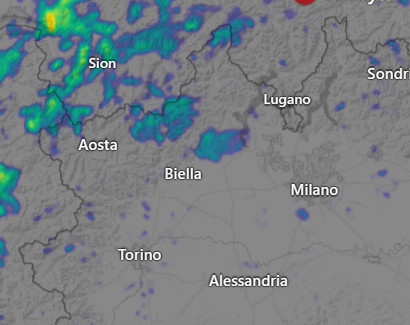 Precipitazioni in atto tra Val d'Aosta ed alto Piemonte.