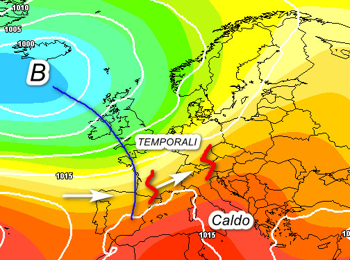 mappa sinottica estrapolata dalla media degli scenari del modello GFS elaborato su base grafica Meteociel valida per sabato 6 giugno