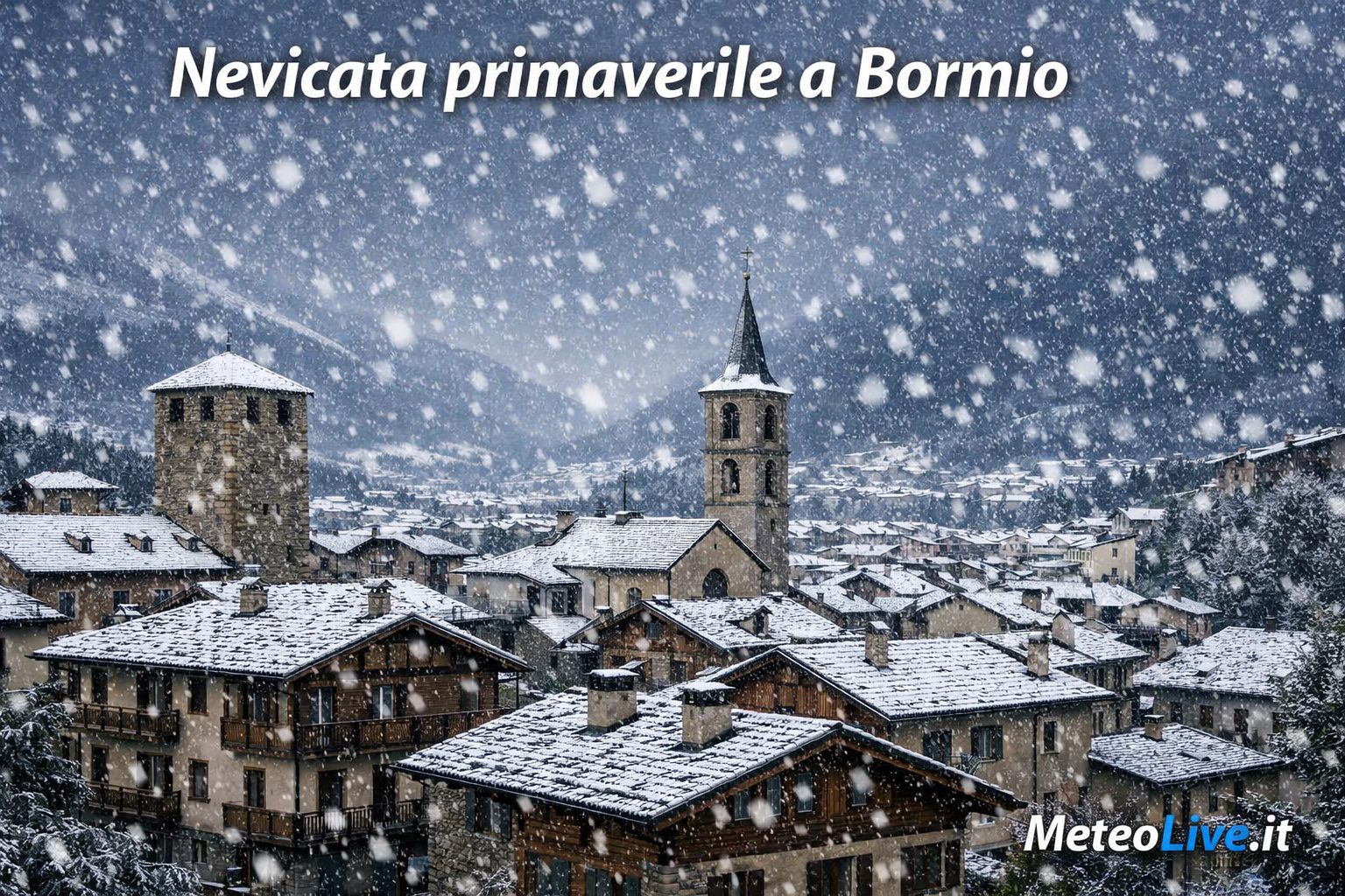 Nevicata a larghe falde il 14 maggio su Bormio.