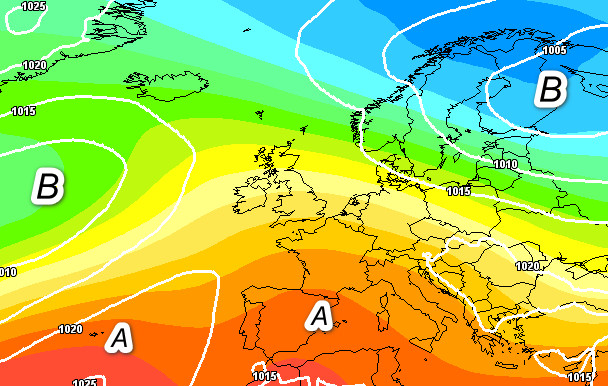 quadro sinottico atteso in Europa per la giornata di sabato 30 maggio secondo la media degli scenari del modello GFS elaborata su base grafica Meteociel