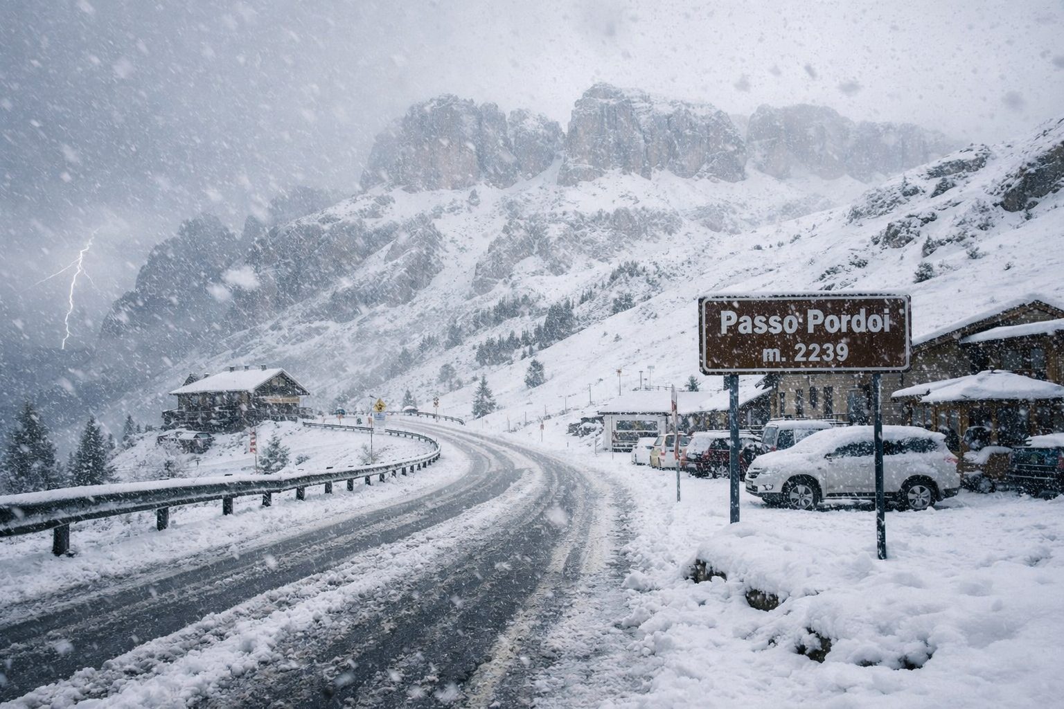 Neve in arrivo al Passo del Pordoi fuori stagione.