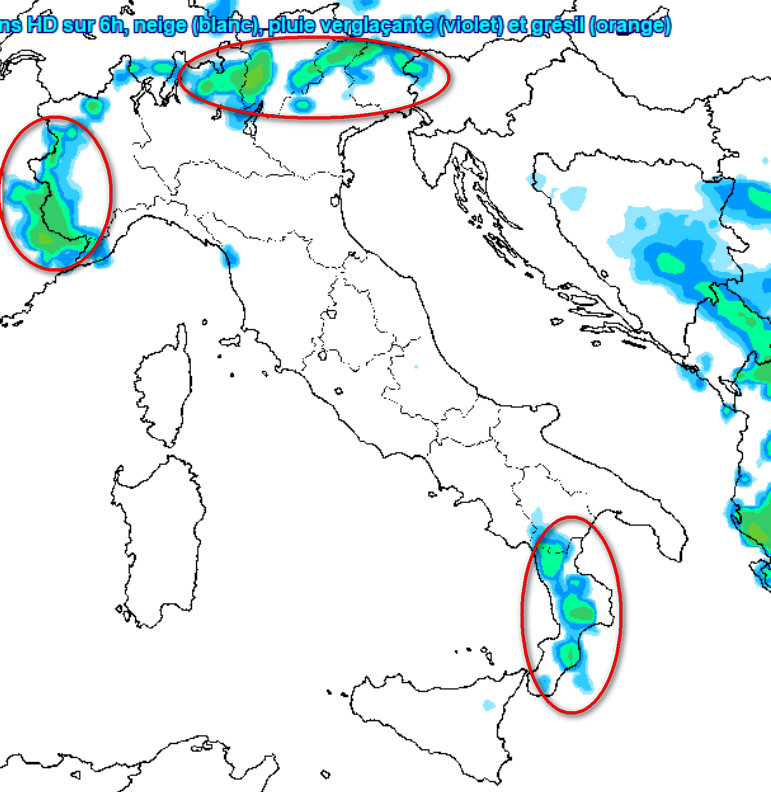 i rovesci o gli eventuali temporali previsti per sabato 23 maggio secondo il modello GFS imbastito su base grafica Meteociel
