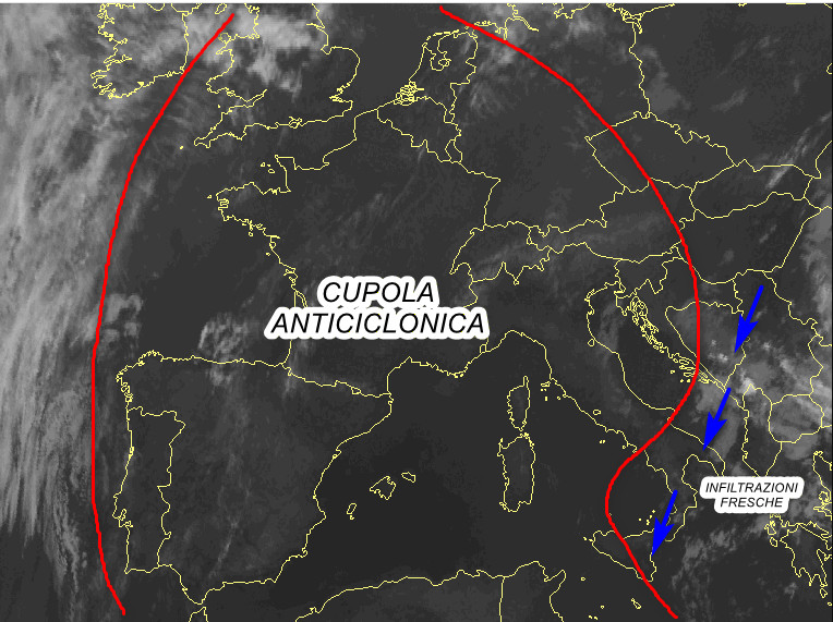 situazione a scala europea questa mattina attraverso l'immagine satellitare delle 7.30