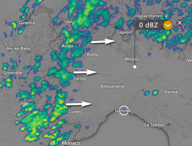 Riflettivit&agrave; del radar ore 13.30