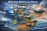 Afflusso artico fuori stagione sull'Italia, conseguenze temporalesche anche pesanti e ritorno della neve.