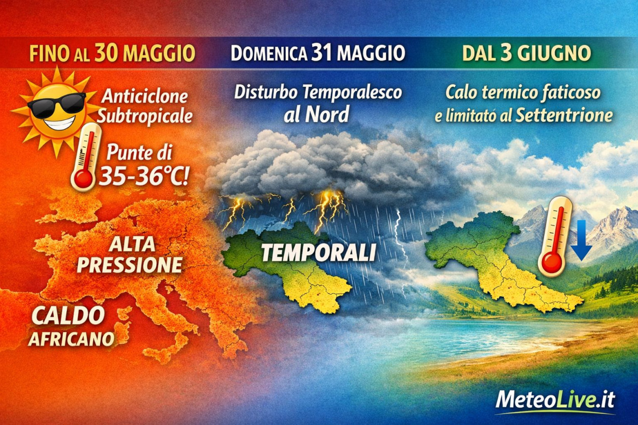 Anticiclone rovente: spifferi freschi solo dal 31 maggio L'andamento del tempo sino al 3 giugno secondo MeteoLive.it