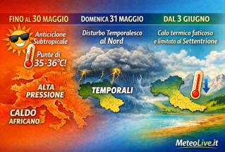 L'andamento del tempo sino al 3 giugno secondo MeteoLive.it