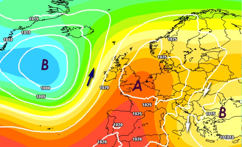 Ecco la rimonta anticiclonica prevista per il 22 maggio sull'Europa e su parte dell'Italia. 