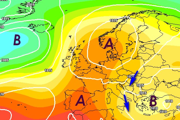 Ecco una mappa che evidenzia la posizione dell'anticiclone per venerdì 22 maggio secondo il modello GFS su base grafica Meteociel.