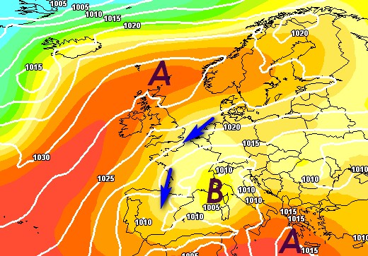 Il maltempo visto dal modello GFS nella sua emissione ufficiale per il 24 maggio con una goccia fredda localizzata sul nord-ovest, base grafica Meteociel.