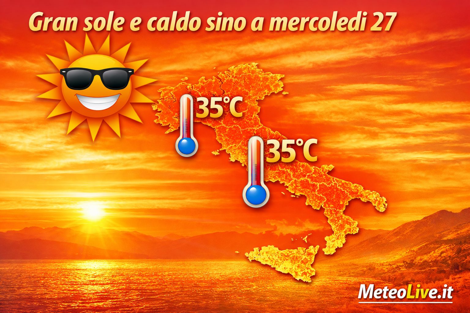 Il caldo stringerà d'assedio l'Italia sino a mercoledì 27 con punte di 35°C.