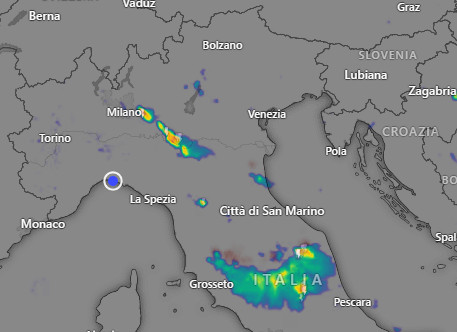 Riflettività del radar alle ore 7.30 di giovedi 28 maggio.