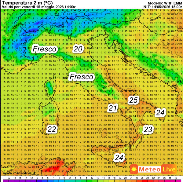 Temperature massime di venerdi 15 maggio