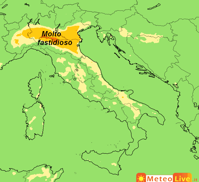 indice di DISAGIO da CALDO/ atteso in Italia alle ore 17 di domenica 31 maggio