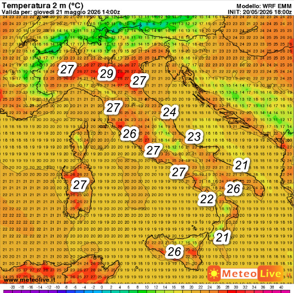 Temperature ore 16 di giovedi 21 maggio