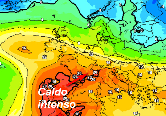 temperature a 1500 metri attese in Europa nel pomeriggio di mercoledi 27 maggio