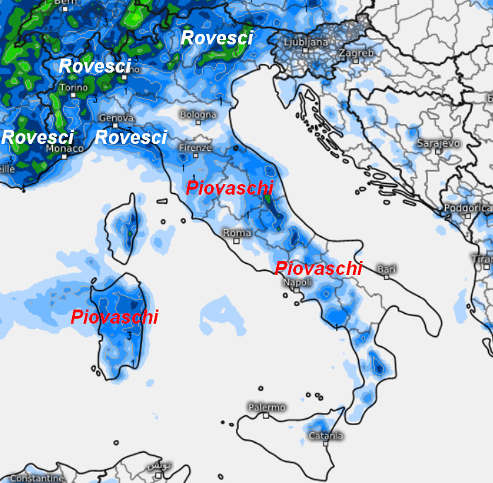 mappa sinottica estrapolata dal modello GFS elaborato su base grafica Meteociel e valida per le ore centrali di lunedi 18 maggio