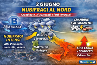 Maltempo severo il 2 giugno su alcune regioni.