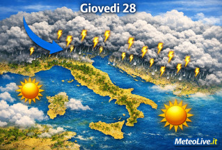 I temporali previsti giovedì 28 maggio