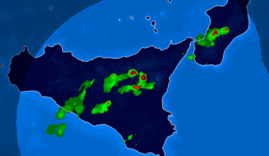 Riflettività del radar Sicilia e sud Calabria ore 15.20