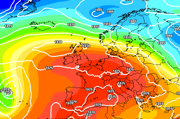 mappa sinottica attesa in Europa alle ore 14 di martedi 26 maggio secondo il modello GFS elaborato su base grafica Meteociel