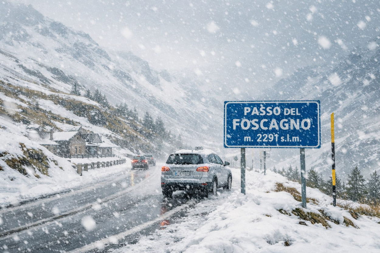Una forte nevicata sta interessando il passo del Foscagno.