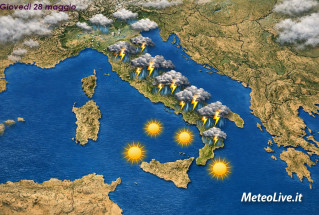 La previsione per il 28 maggio con i primi temporali dopo il grande caldo in arrivo.