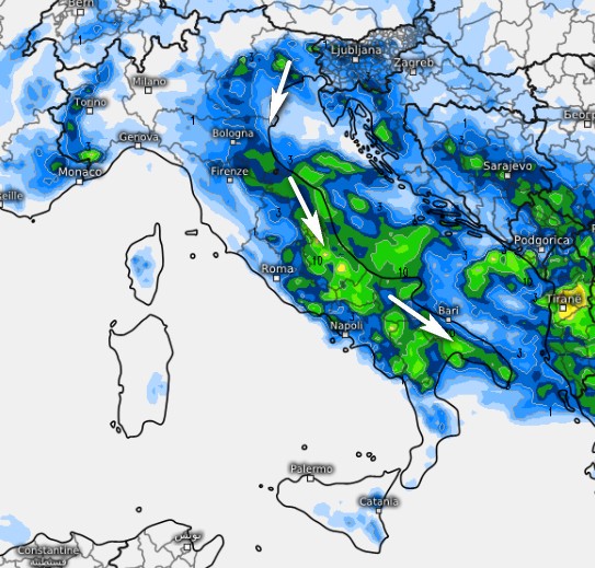 Ecco la mappa dei fenomeni prevista dal modello ECMWF per giovedì 28 maggio su base grafica Meteologix