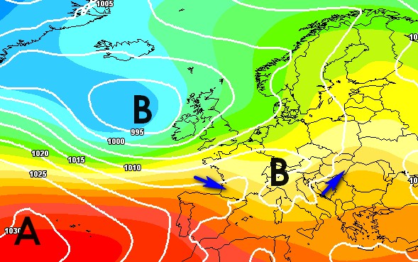 la carta barica prevista per il 2 giugno secondo il modello GFS (media degli scenari) su base grafica Meteociel.