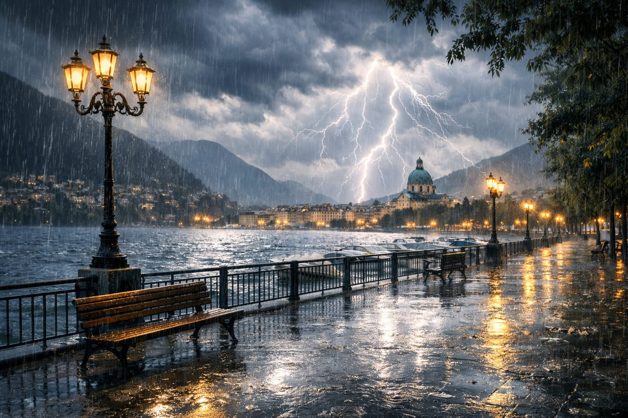 Il Lago di Como sotto la pioggia.