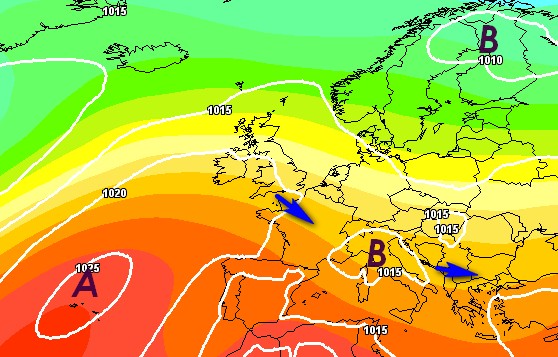 Mappa relativa alla media degli scenari del modello GFS prevista per il 1&deg; giugno su base grafica Meteociel