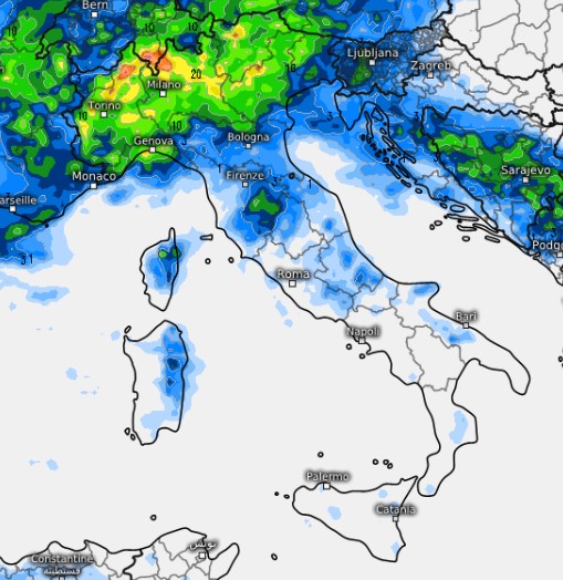 Mappa del peggioramento del 2 giugno secondo ICON su base grafica meteologix.