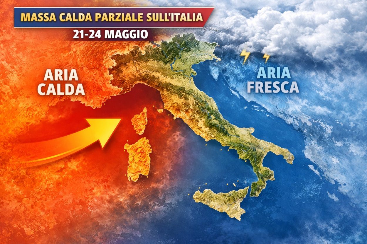 mappa rielaborata da MeteoLive.it che evidenzia la spinta dell'aria calda in direzione del nostro Paese
