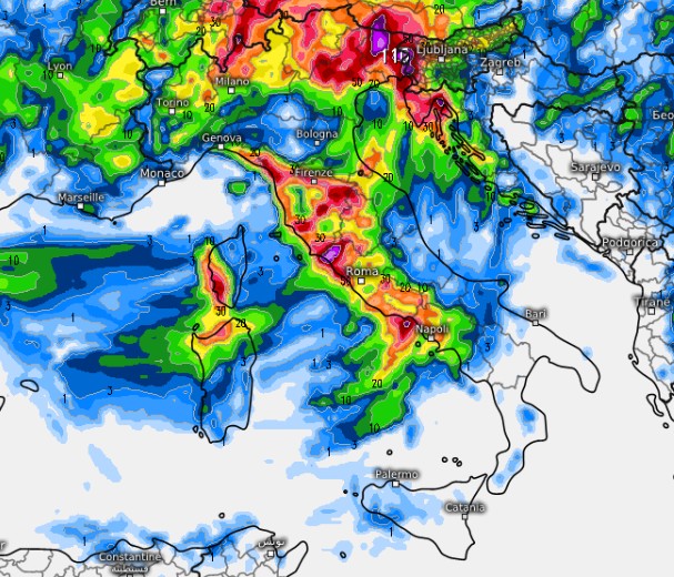 Maltempo del 3 giugno sempre secondo il modello ICON su base grafica Meteologix.
