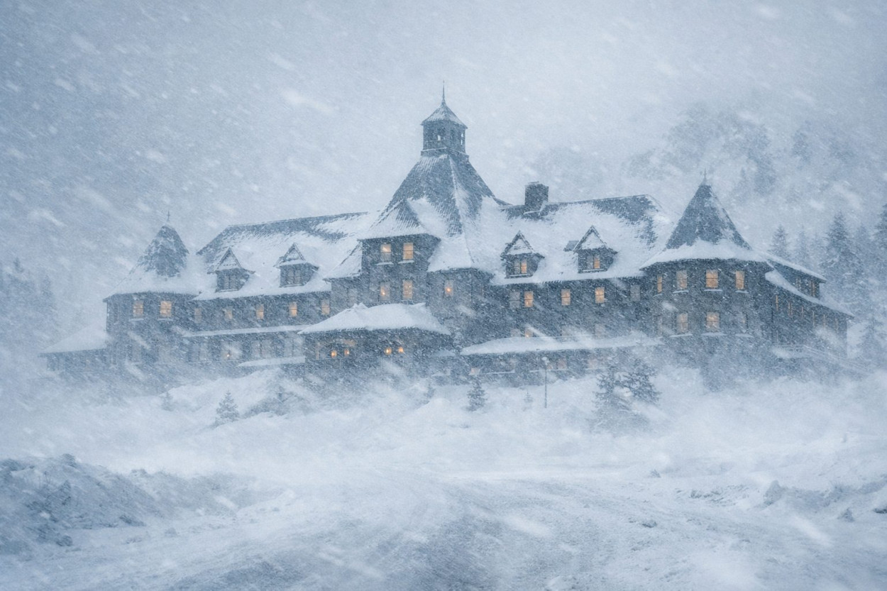 Bufera di NEVE allo Stelvio, l’hotel Pirovano come l’Overlook di Shining L'Overlook hotel di Shining.