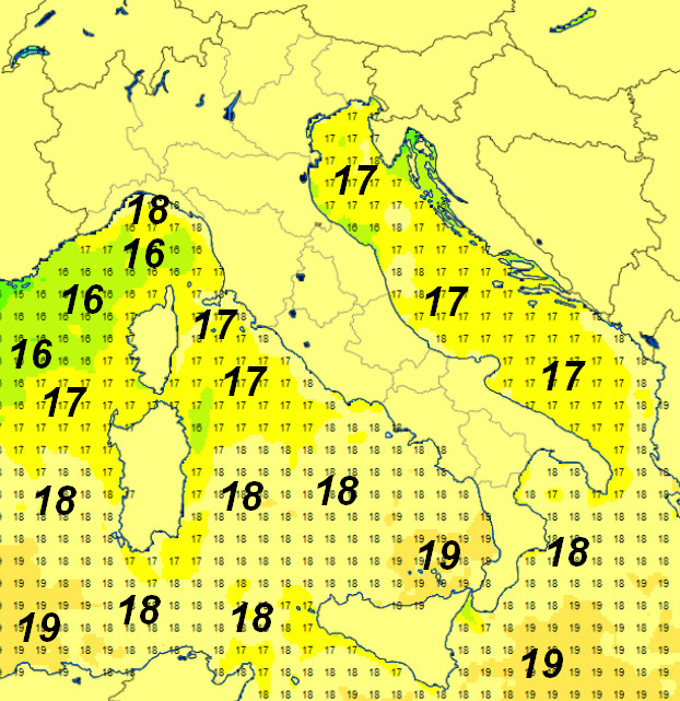 Le temperature del mare registrate lunedi 19 maggio