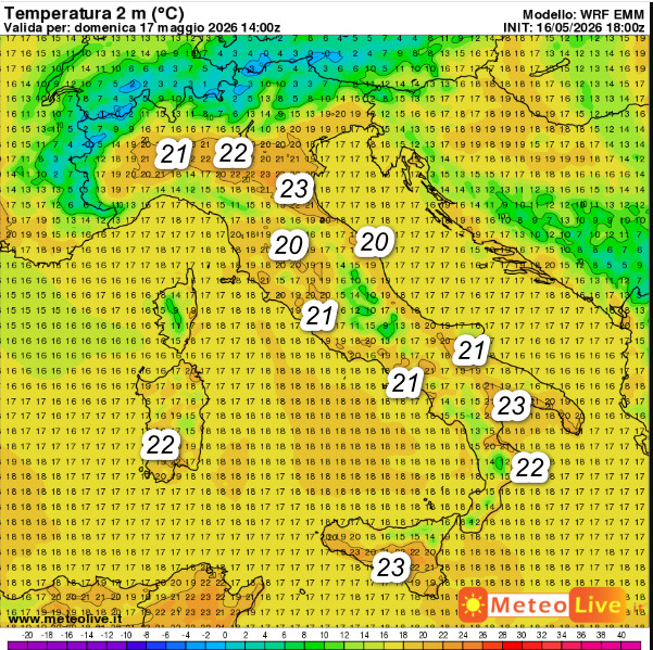 Temperature massime di domenica 17 maggio