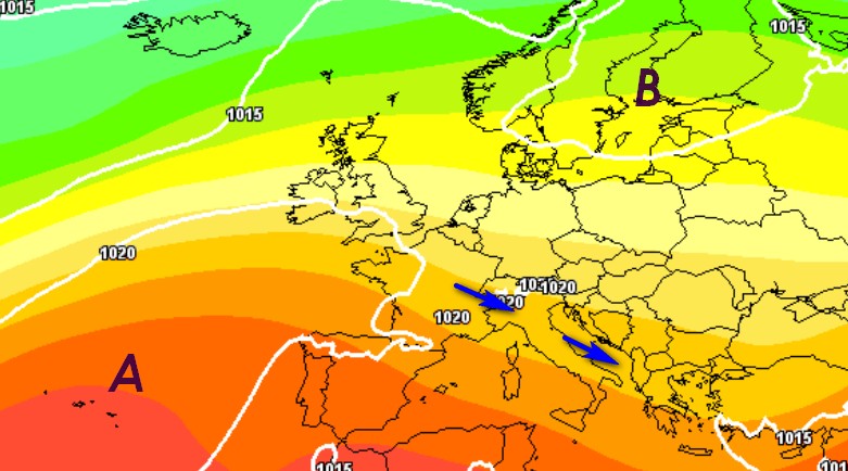 La flessione parziale dell'anticiclone secondo il modello ECMWF tra fine maggio ed inizio giugno, base grafica Meteociel.
