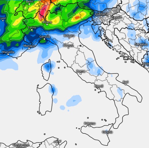 Il maltempo del 2 giugno secondo il modello GFS su base grafica meteologix.